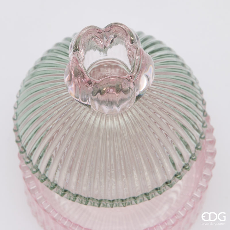 EDG Enzo De Gasperi Dekorativer Behälter mit Streifen Green Pink H14 Ø10,5 cm – Weihnachtsdekoration