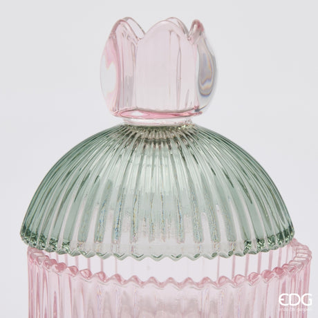 EDG Enzo De Gasperi Dekorativer Behälter mit Streifen Green Pink H14 Ø10,5 cm – Weihnachtsdekoration