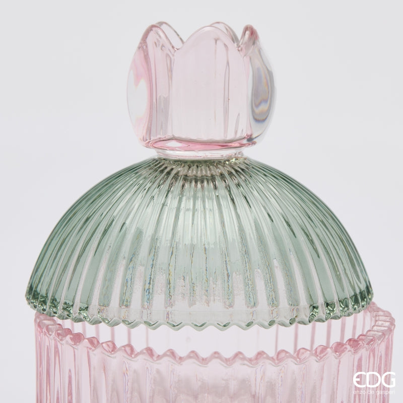 EDG Enzo De Gasperi Dekorativer Behälter mit Streifen Green Pink H14 Ø10,5 cm – Weihnachtsdekoration