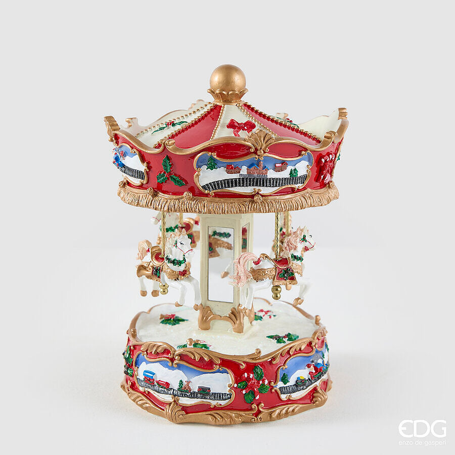 EDG Enzo De Gasperi Carillon Natalizio Cavallo Giostra H25 Ø20 cm Rosso – Decorazione di Natale