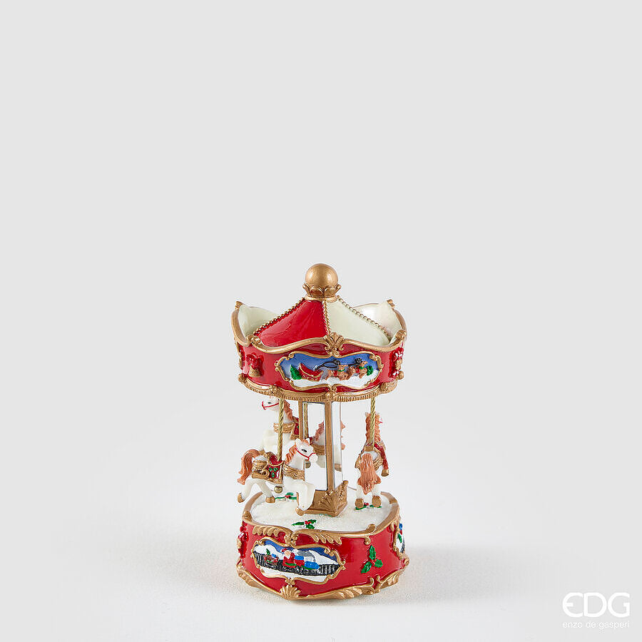 EDG Enzo De Gasperi Carillon Natalizio Cavallo Giostra H17 Ø9,5 cm Rosso – Decorazione di Natale