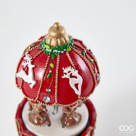 EDG Enzo De Gasperi Spieluhr Karussell mit Rentierfiguren H17 Ø7,5 cm Rot – Weihnachtsdekoration