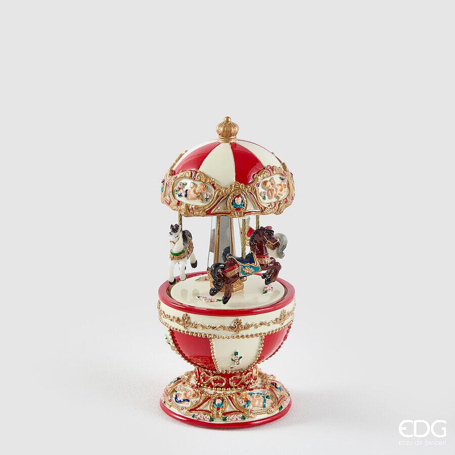 EDG Enzo De Gasperi Carillon Giostra Cavallo H18,5 Ø8,5 cm Bianco Rosso – Decorazione di Natale