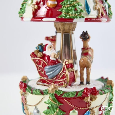EDG Enzo De Gasperi Spieluhr Weihnachtsmann mit Schlitten H17 Ø8,5 cm Grün Rot – Weihnachtsdekoration