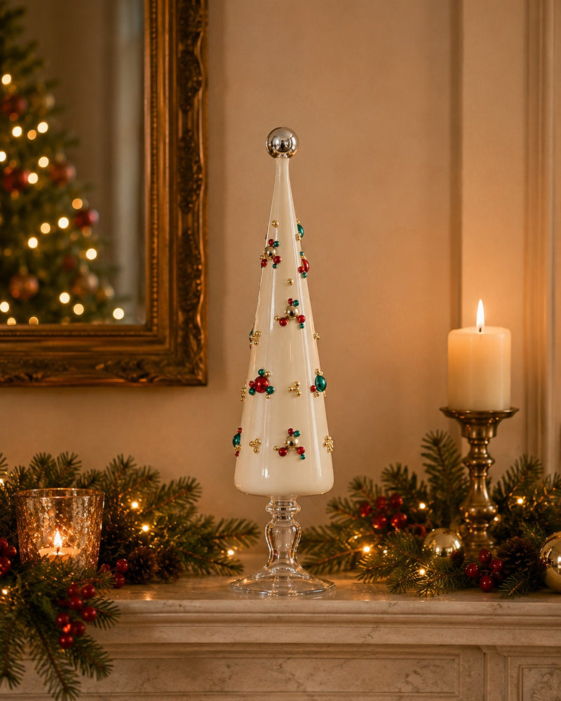 EDG Enzo De Gasperi Cono Decorativo Natalizio con Bolle H52 cm Bianco – Decorazione di Natale