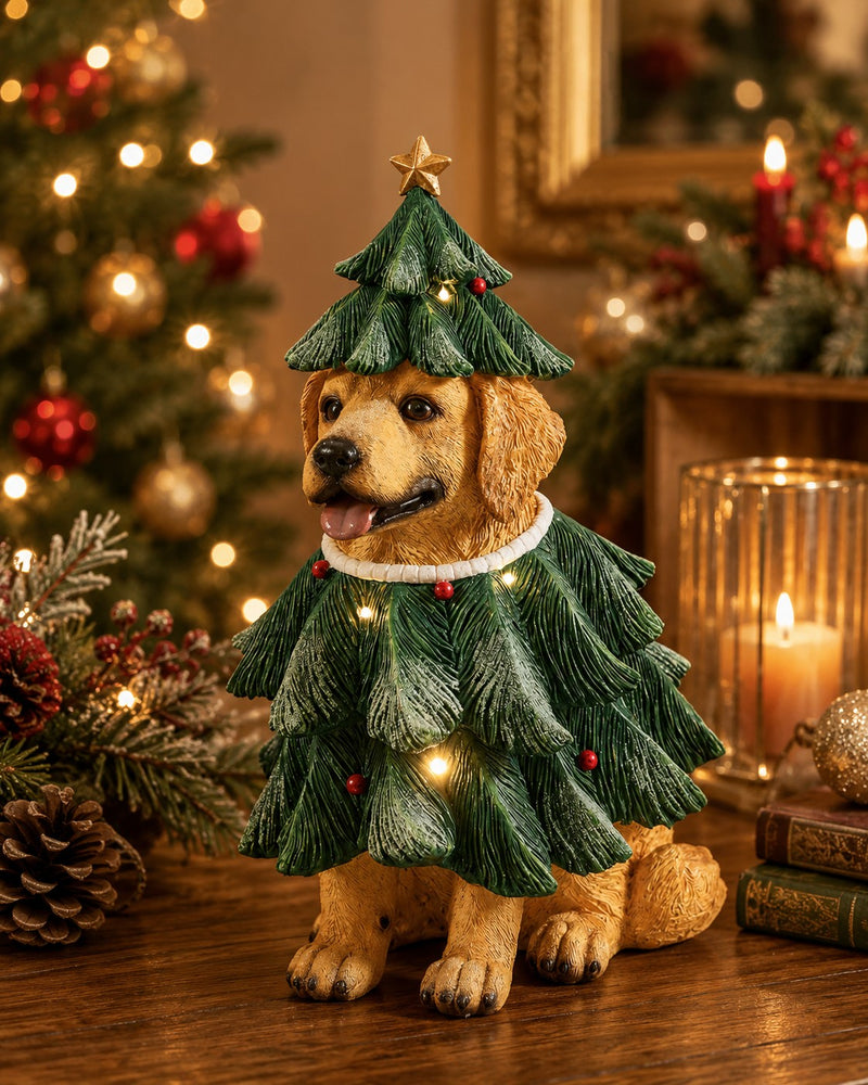 EDG Enzo De Gasperi Hund mit Kiefernzweigen LED H57x36x34 cm Grünmix – Leuchtende Weihnachtsdekoration