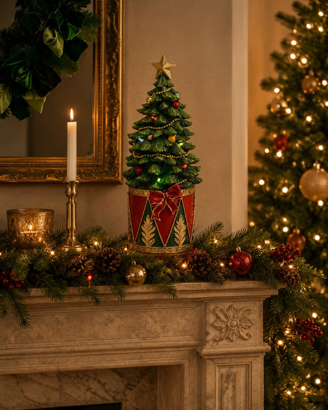 EDG Enzo De Gasperi Weihnachtskiefer mit LED-Trommel H37 Ø16 cm Grün Rot – Weihnachtsdekoration