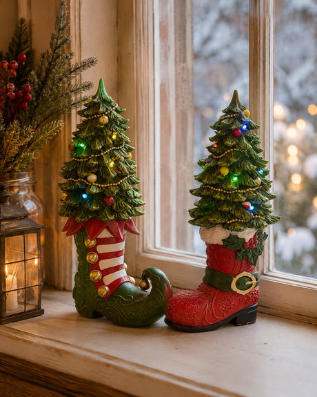 EDG Enzo De Gasperi Weihnachtskiefer Assortiert mit LED-Stiefel H39x21x15 cm Grün Rot – Weihnachtsdekoration 1 Stk.