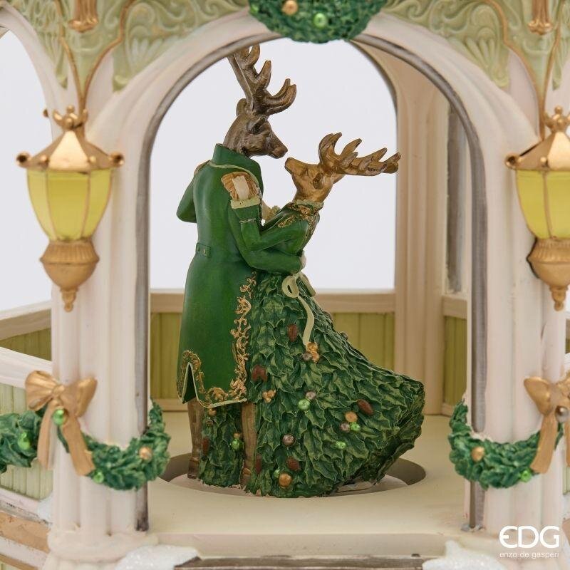 EDG Enzo De Gasperi Diorama Gazebo con Renne LED White Green H43 Ø35 cm – Decorazione di Natale