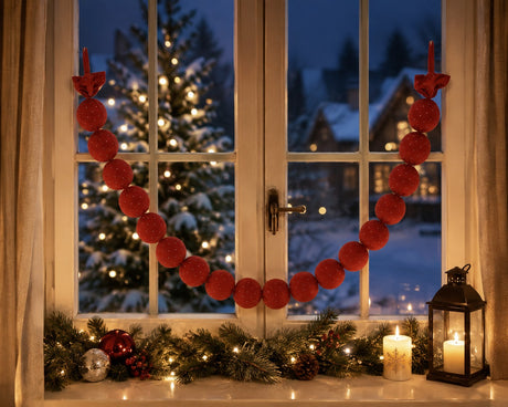 EDG Enzo De Gasperi Weihnachtsgirlande mit 20 glänzenden roten Kugeln Ø8 cm L180 cm – Weihnachtsdekoration