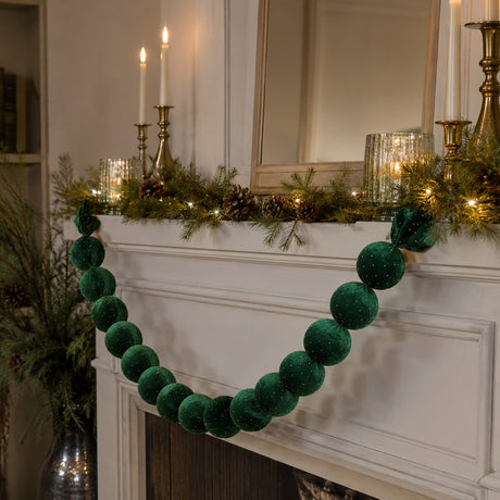 EDG Enzo De Gasperi Weihnachtsfeston 20 glänzende Kugeln Dunkelgrün Ø8 cm L180 cm – Weihnachtsdeko