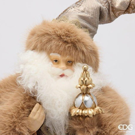 EDG Enzo De Gasperi Weihnachtsmann mit Umhang Platin H77 cm aus Polyresin – Weihnachtsdekoration