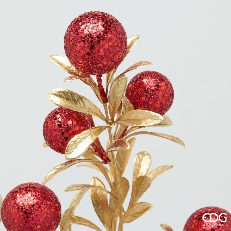 EDG Enzo De Gasperi Ramo Natalizio Palle Mix H75 cm Rosso Oro – Decorazione di Natale 1 Pz