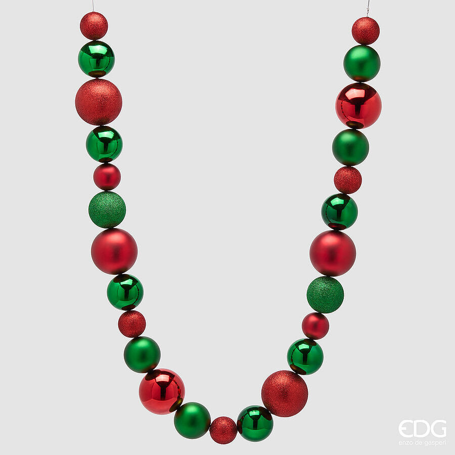 EDG Enzo De Gasperi Festone Natalizio Palle Mix 26 Palline L220 cm Verde Rosso – Decorazione di Natale