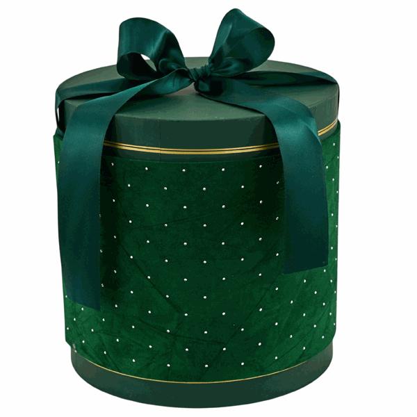 L'Arcolaio Scatola Natalizia Tonda in Velluto Grande Velvet Verde D 24x22 cm