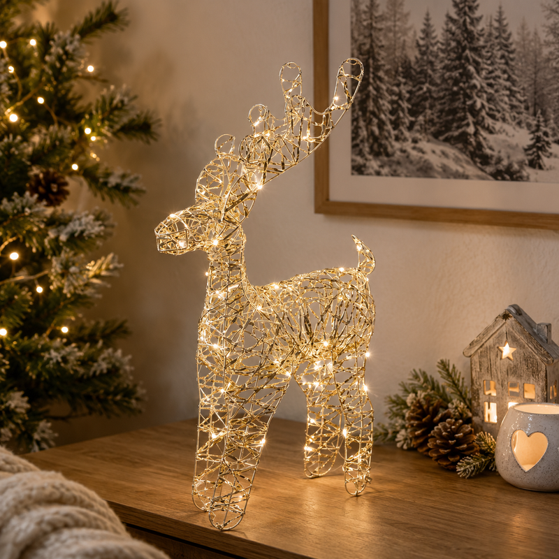 EDG Enzo De Gasperi Weihnachtsdekoration Rentier LED Geflecht 50 MicroLed H 50 cm B 13 cm L 27 cm IP20 Gold