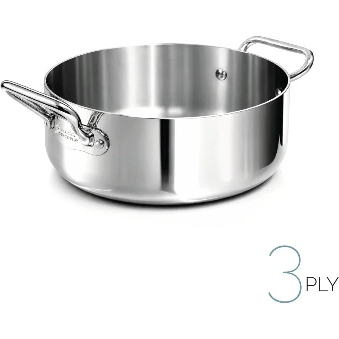 AGNELLI Niedrige Kasserolle Aluinox 3Ply Edelstahl 28x11 cm 2 Griffe