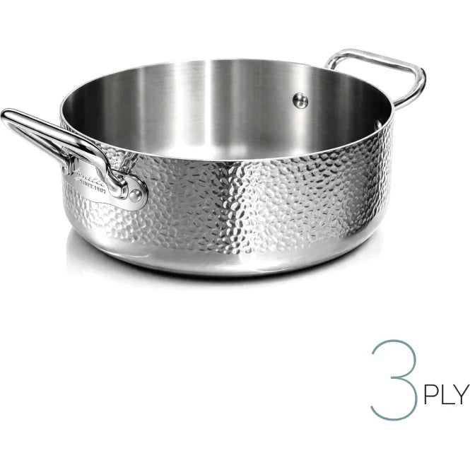 AGNELLI Flacher Topf Gehämmert Aluinox 3-lagig 24x9,5 cm mit 2 Edelstahlgriffen