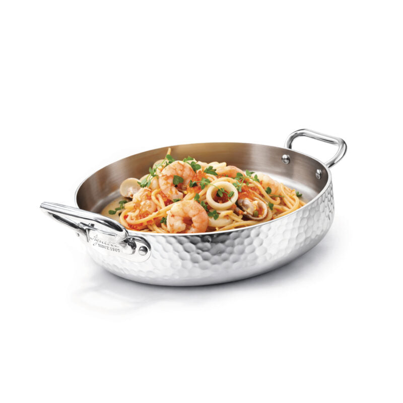 AGNELLI Bratpfanne Aluinox Gehämmert 3PLY 24x6 cm mit 2 Edelstahlgriffen