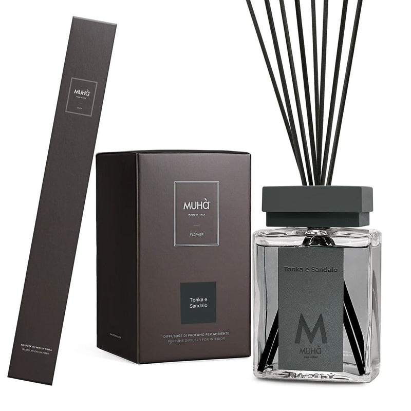 Muhà Luxe Perfume Diffusor Raumdüfte mit Tonka- und Sandelholzstöbchen