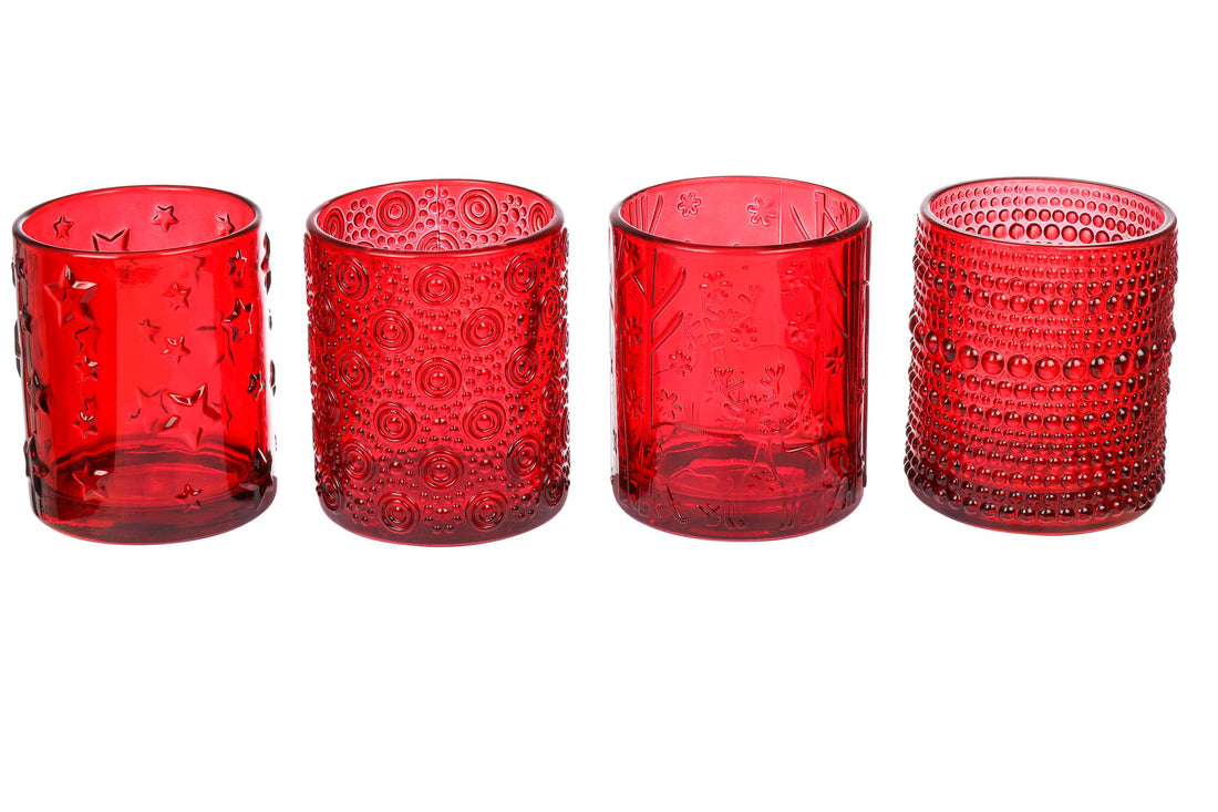 ARPIMEX Kerzenhalter Weihnachten D 8,8 cm H 10 cm Ass. Glas Rot 1 Stk
