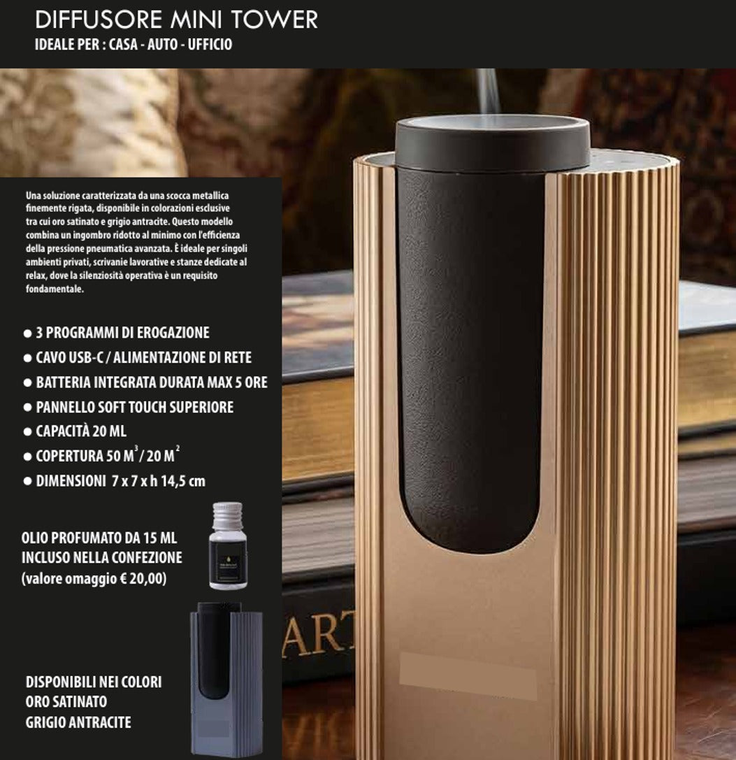 DESSENZE Dessenze Hochdruck-Duftdiffusor Mini Tower Anthrazitgrau – Raumduft Rote Beeren