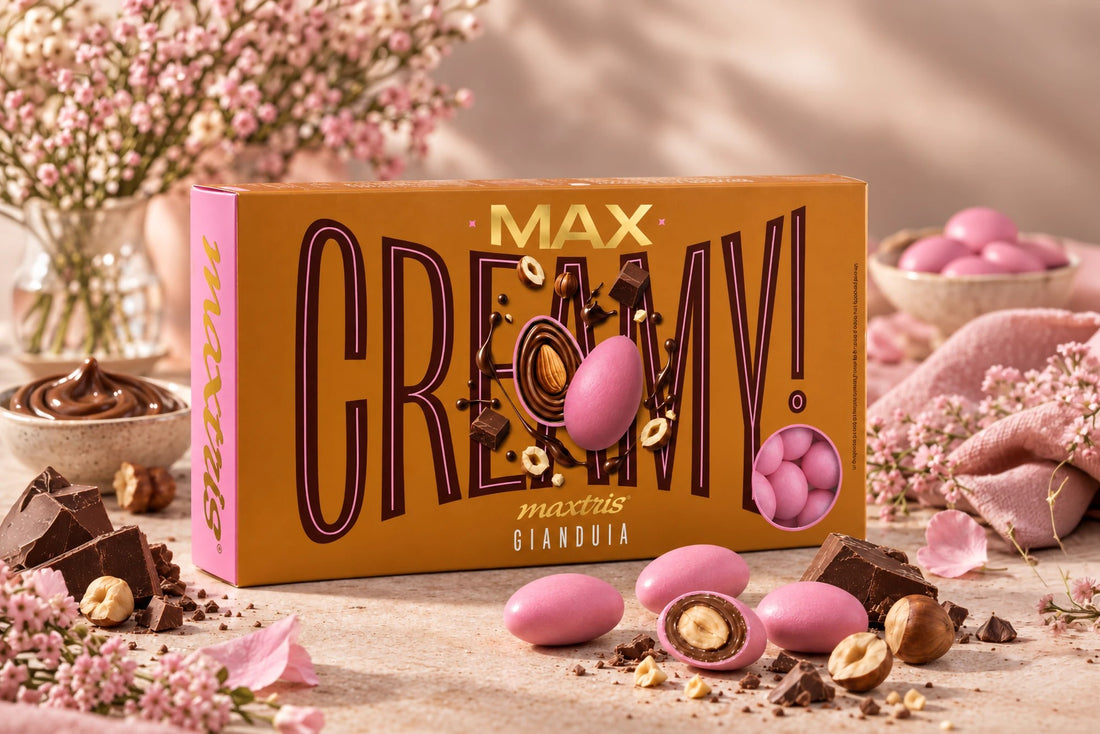 Maxtris Dragees Creamy Max Gianduia Rossi 1 kg – Dragees mit Gianduia-Geschmack für Hochzeiten, Zeremonien, Feste und Dragée-Boxen