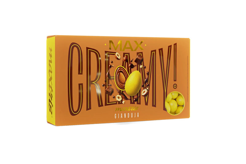 Maxtris Dragees Creamy Max Gianduia Giallo Sun 1 kg – Dragees mit Gianduia-Geschmack für Hochzeiten, Zeremonien, Feste und farbige Dragee-Arrangements