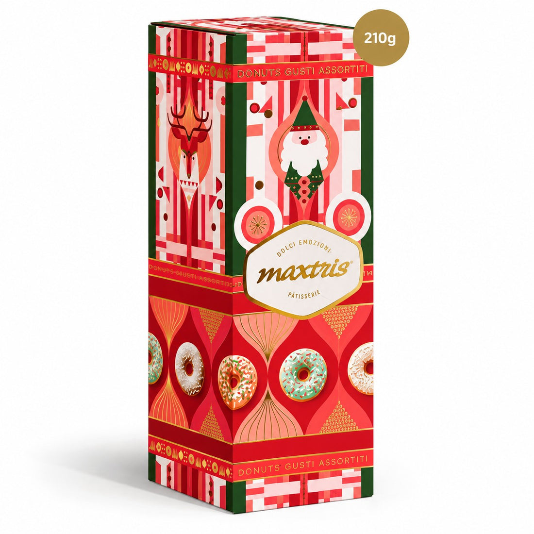 Maxtris Christmas Donuts 210 g 6 Pezzi – Dolcetti Natalizi ai Gusti Cannella, Pan di Zenzero e Menta Piperita – Idea Regalo di Natale