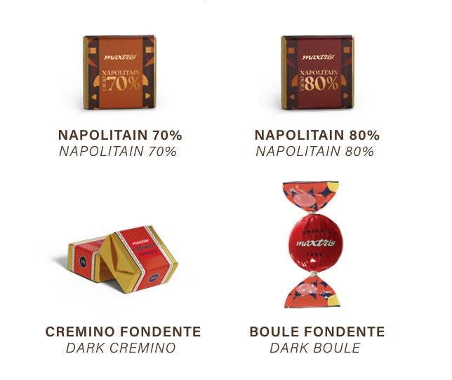 Maxtris Linea Regalo Schachtel Bordeaux Dunkle Schokolade 350 g – Geschenkpackung mit sortierter Dunkler Schokolade für Feste und besondere Anlässe