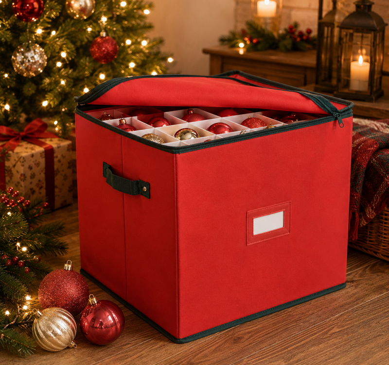 Bizzotto Weihnachtsbehälter Xmas für 27 Kugeln D 100 mm Quadrat Rot