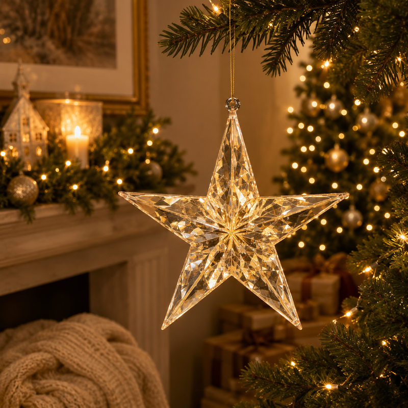 EDG Enzo De Gasperi Dekoration Diamant Weihnachtsstern zum Aufhängen L 3,5 Cm D 13,5 Cm Kunststoff Champagner