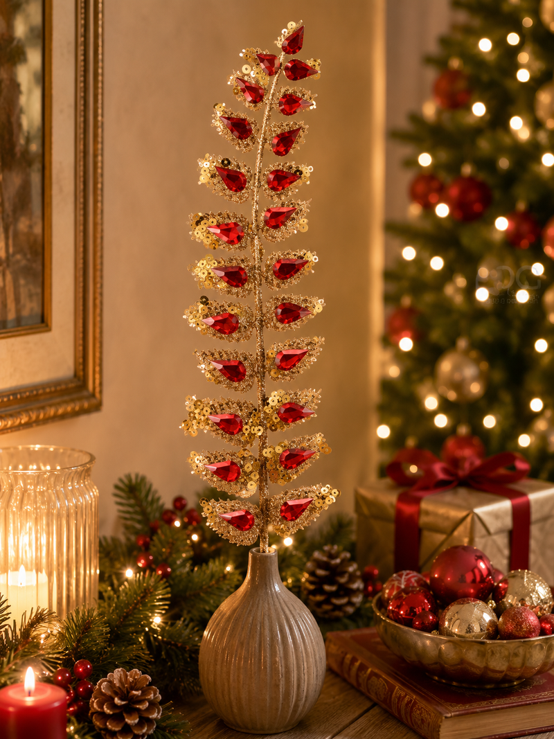 EDG Enzo De Gasperi Weihnachtsdeko Farnblatt Diamonds Pick H 25 Cm 23 Edelsteine Rot