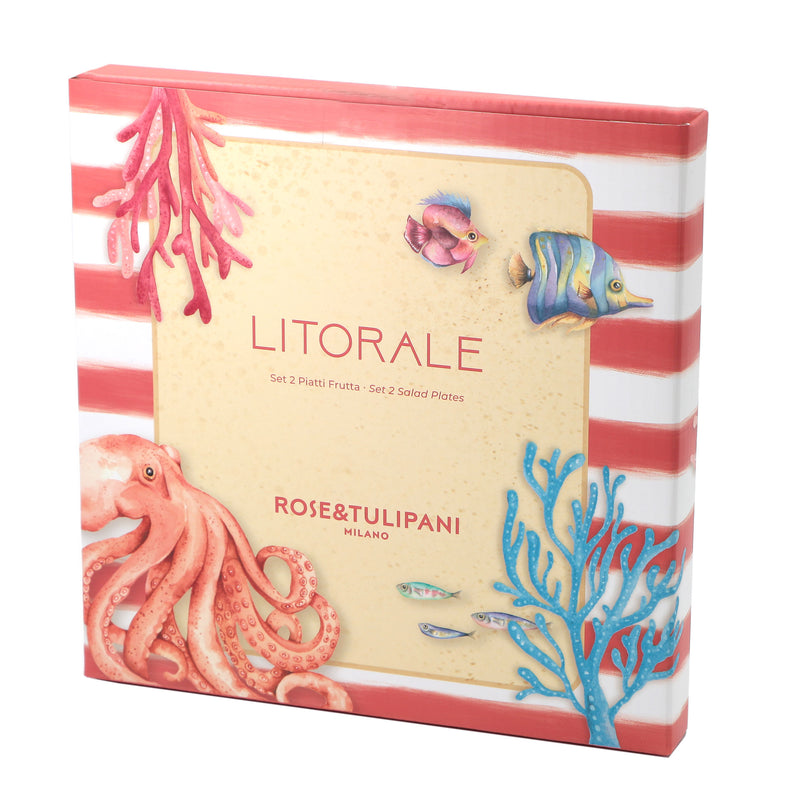 ROSE & TULIPANI Set 2 Obst-Teller Küstendekor D 21 Cm Fisch Engel Melamin