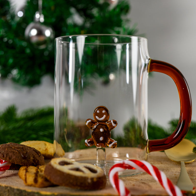 WD LifeStyle Borosilicatglas-Tasse, 420 ml, Lebkuchenmännchen-Weihnachtsdekoration