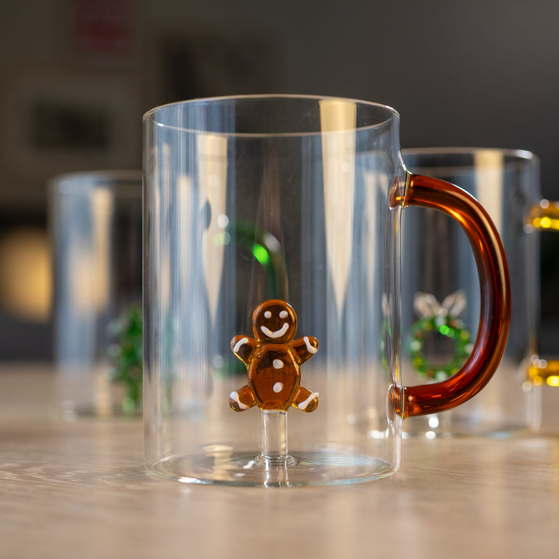 WD LifeStyle Borosilicatglas-Tasse, 420 ml, Lebkuchenmännchen-Weihnachtsdekoration