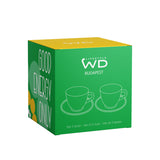 WD LifeStyle Set 2 Tassen 230 Ml aus Glas mit Untertasse Dekoration "Good energy only" und "No bad days" Gelb Grün