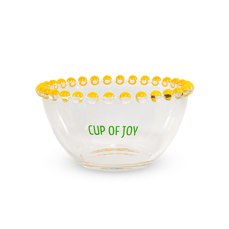 WD LifeStyle Set 2 Schüsseln 500 ml aus Glas Dekoration "Cup of joy" und "Cup of peace" Gelb Grün