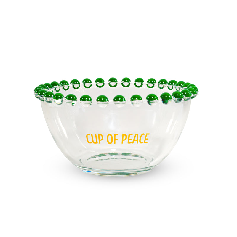 WD LifeStyle Set 2 Schüsseln 500 ml aus Glas Dekoration "Cup of joy" und "Cup of peace" Gelb Grün