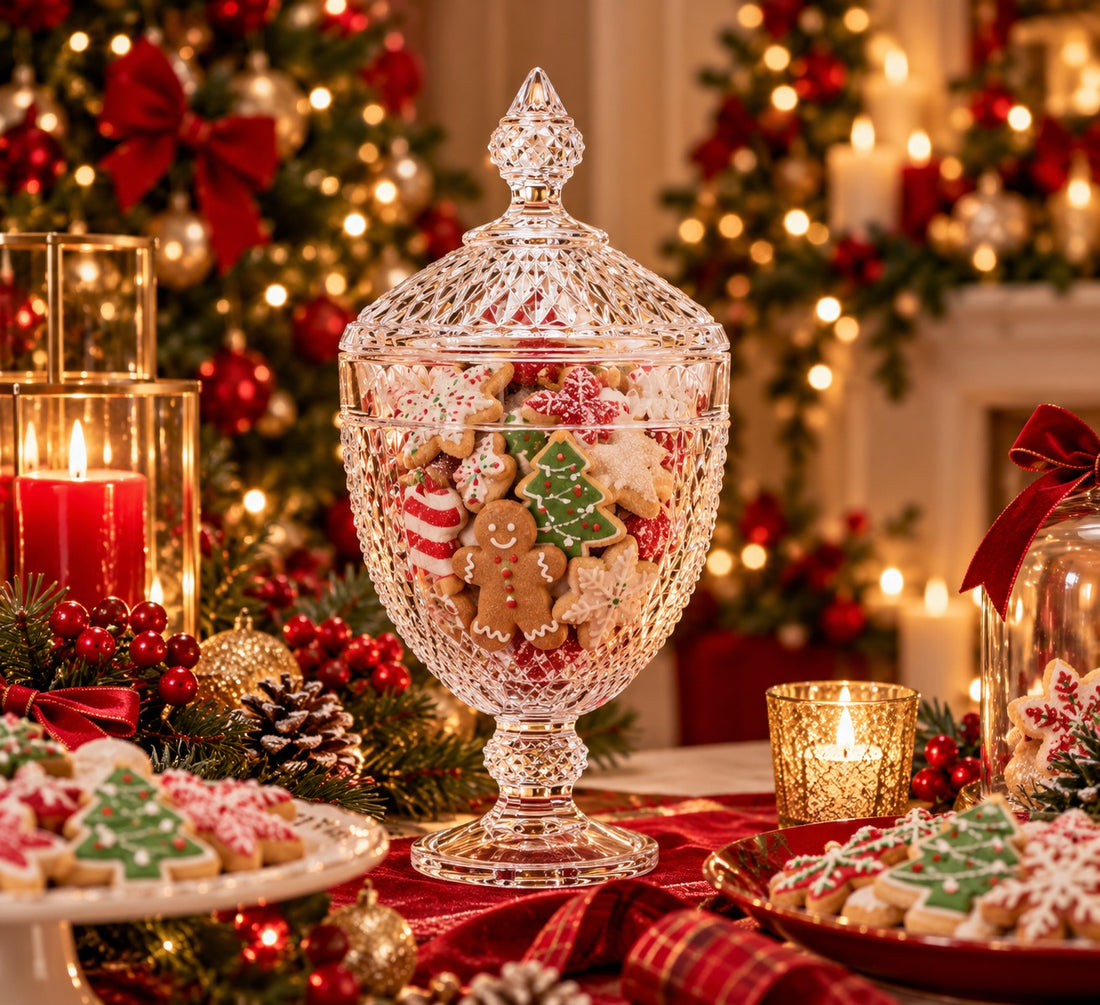 EDG Enzo De Gasperi Weihnachtsbehälter aus Glas in Kristalloptik mit Fuß h29 d15 Transparent