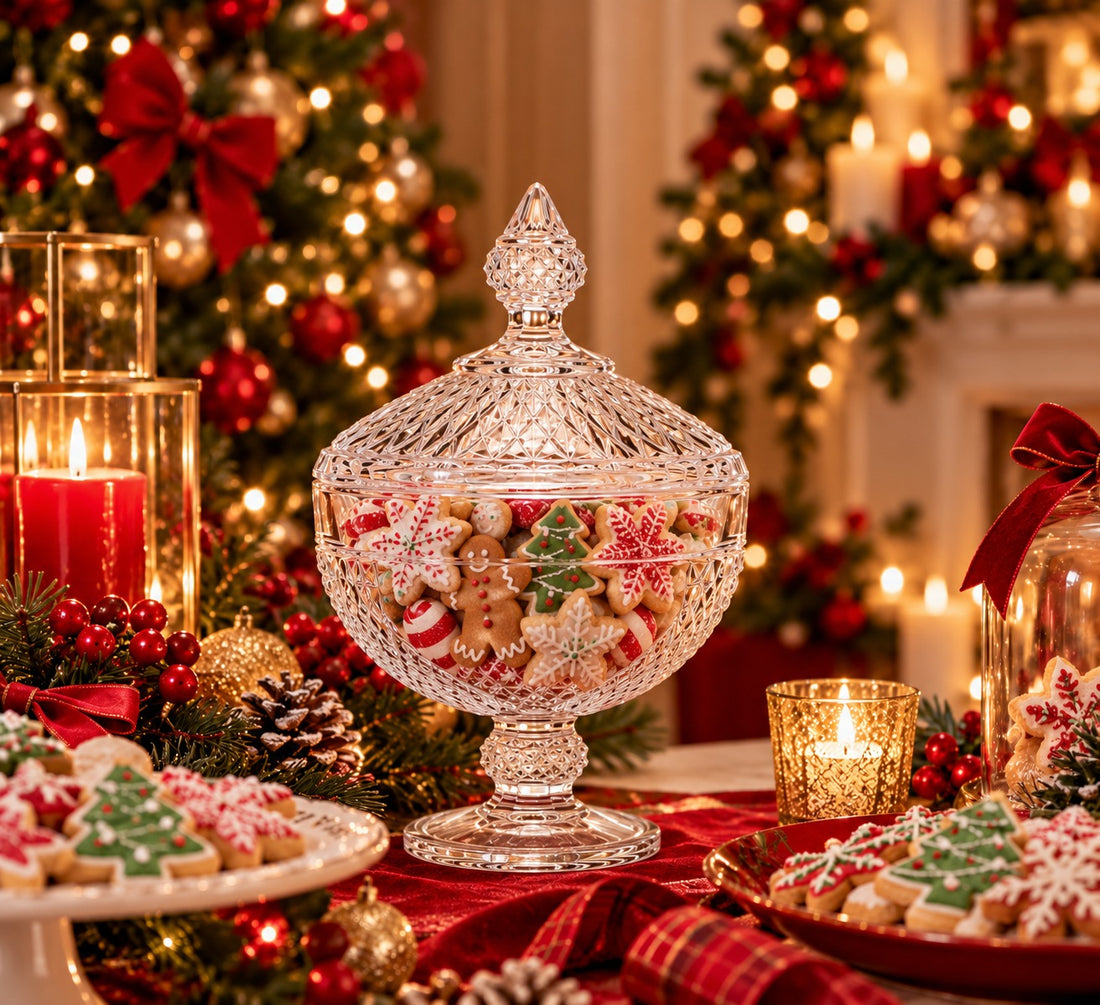 EDG Enzo De Gasperi Weihnachtsbehälter aus Glas in Kristalloptik mit Fuß h25 d15 Transparent