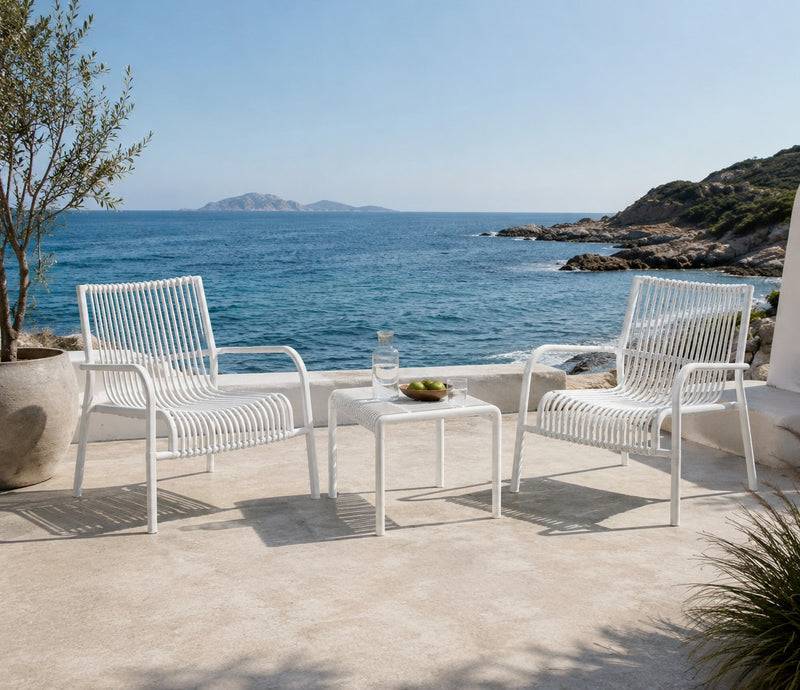 L'Arcolaio Set Giardino Ponza Bianco: 2 Poltrone e Tavolino UV