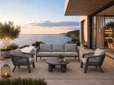 Moia Greenwood Loungegarnitur SANTA CRUZ aus Aluminium Anthrazit und grauem Seil – 2 Sessel, 3-Sitzer Sofa und Beistelltisch