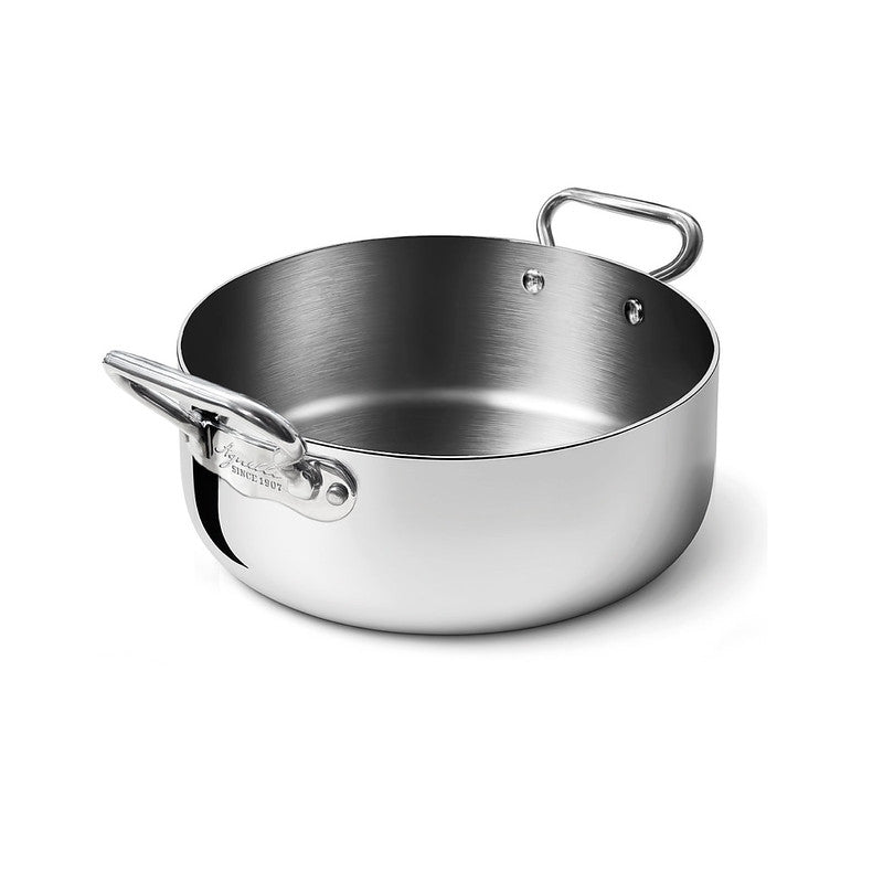 AGNELLI Niedrige Kasserolle Aluinox 3Ply Edelstahl poliert 24x9,5 cm mit 2 Henkeln