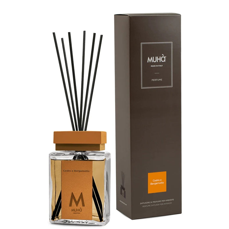 Muhà Luxe Raumduftzerstäuber mit Zedernholz- und Bergamotte-Stäbchen 200 ml