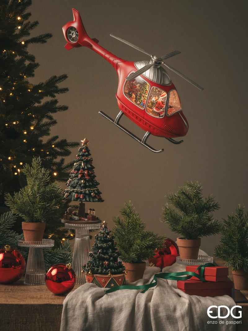 EDG Enzo De Gasperi Weihnachtsdeko Hubschrauber H 23 Cm L 47 Cm L 10,5 Cm Musik Mov. Led Rot