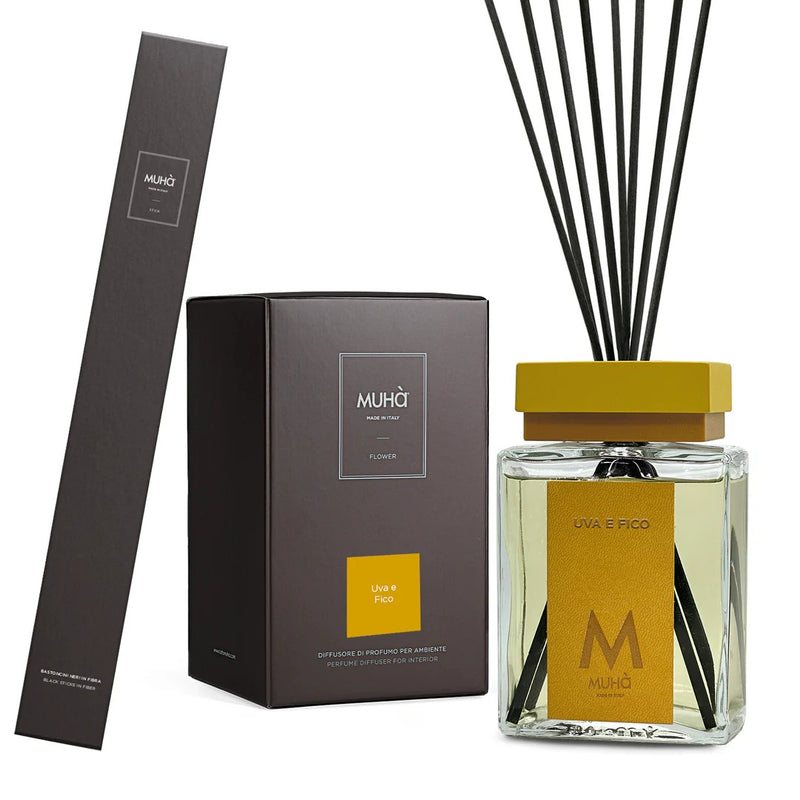 Muhà Luxe Perfume Diffusor Raumduft mit Stäbchen Traube und Feige 500 ml