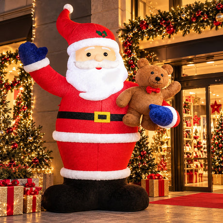 EDG Enzo De Gasperi aufblasbarer Weihnachtsmann mit LED-Teddybär Weiß Rot H380 Ø230 cm – Weihnachtsdekoration