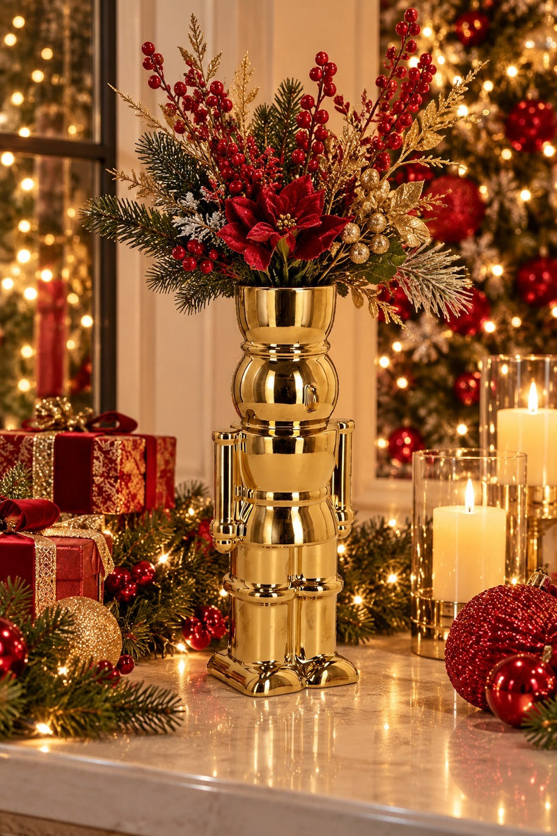 Bizzotto Vase Weihnachts Walker Soldatino H 28 Cm 12 x 9 Cm Keramik Gold