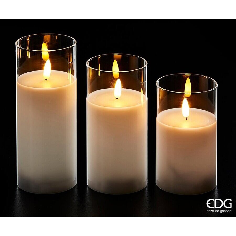 EDG Enzo De Gasperi Set 3 Candele LED con Vetro H17,5 cm – Candele Decorative Natalizie